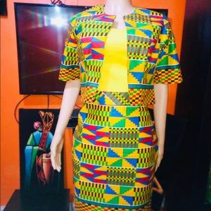 African Kente (100%)  crop jacket and short skirt